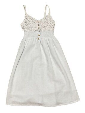 Lesly Boho Crochet Top Gauze Sundress Sz M Button Details Smocked Waist Womens